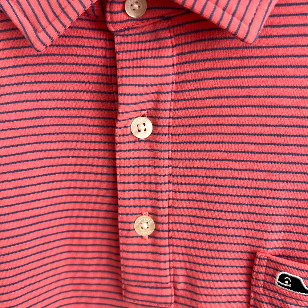 Vineyard Vines Men's Jersey Polo in Pink and Blue Stripes. XL - Picture 3 of 6